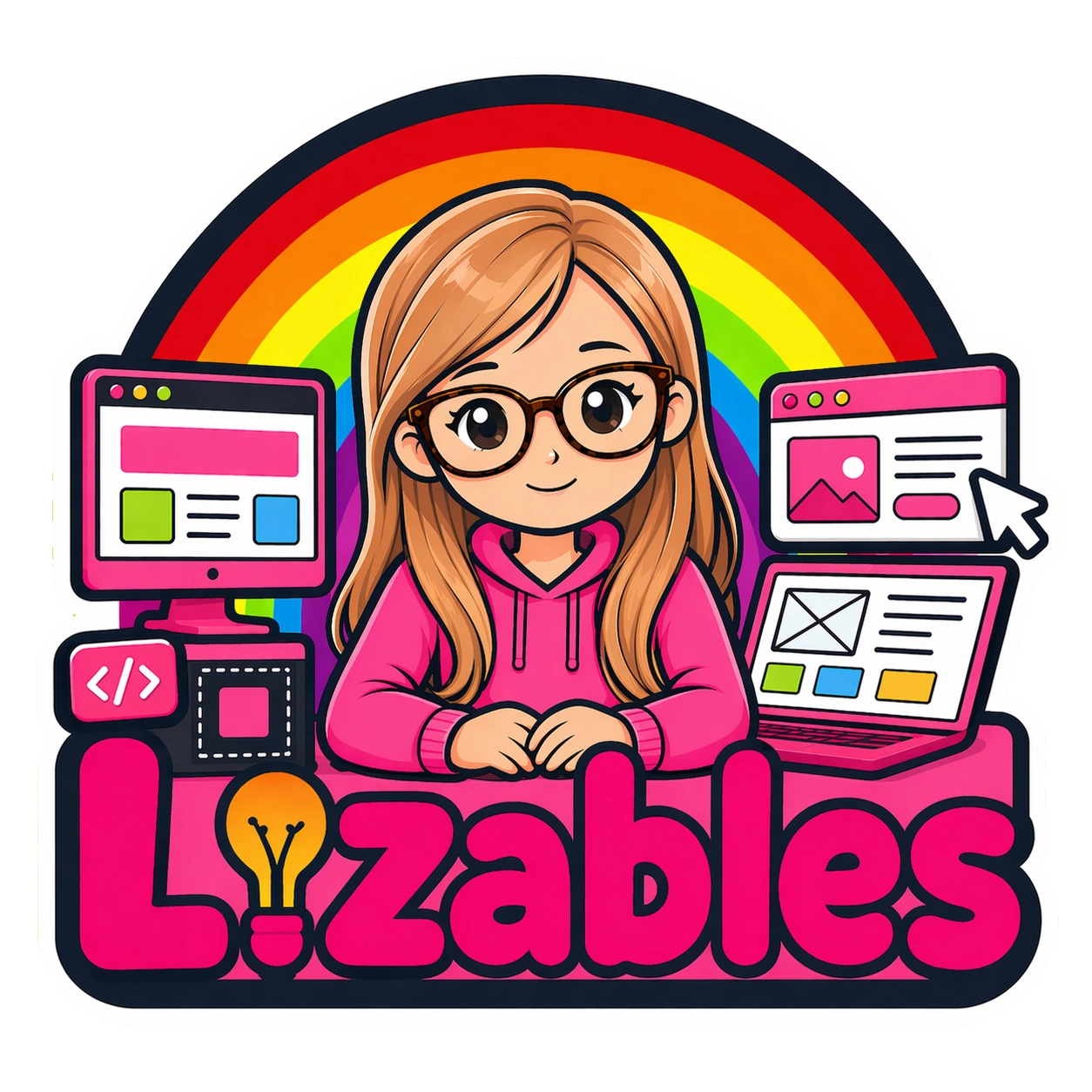 Lizables Logo - Bright pink and rainbow